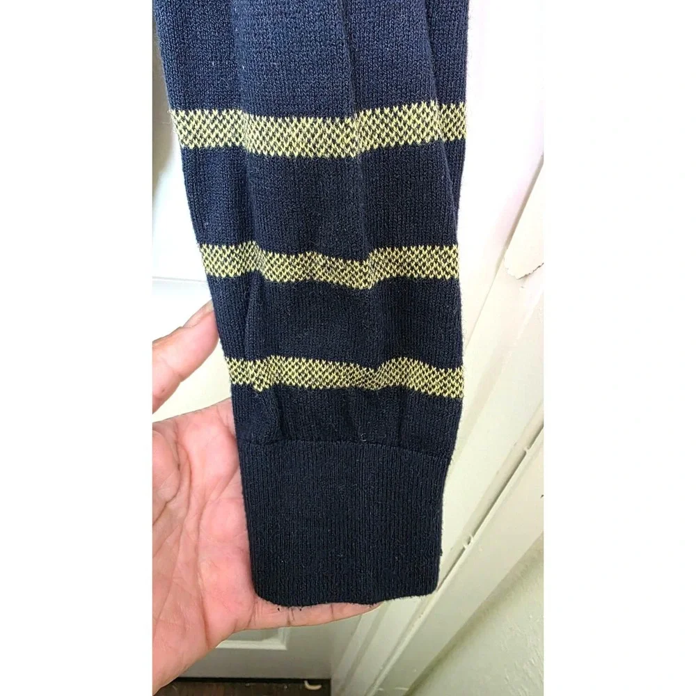 Banana‎ Republic Navy & Yellow Striped Sweater M 85% Pima Cotton 15% Cashmere